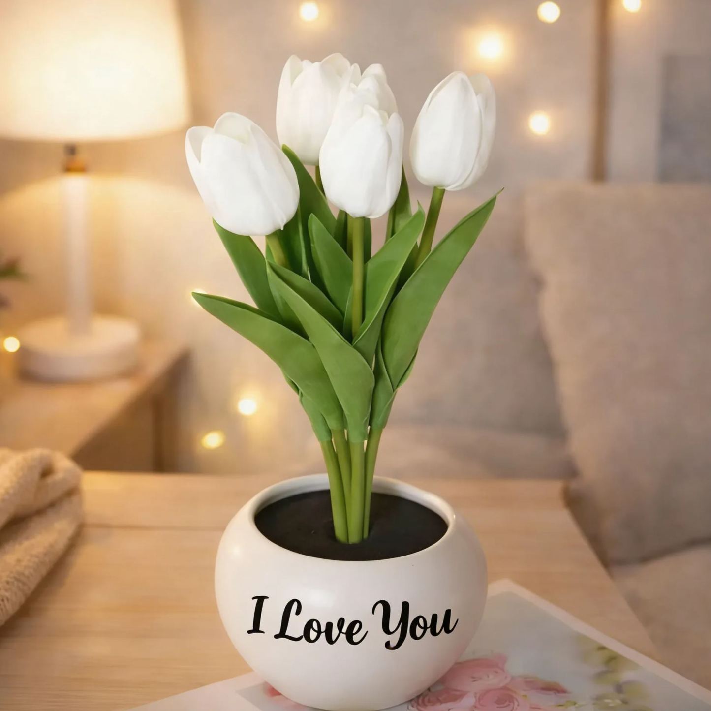 Veilleuse Led Tulipe Personnalisée Avec 3 Modes D'éclairage, Lampe Romantique À Fleurs Artificielles, Cadeau Unique Pour La Fête Des Mères. - MapLunelampeFr