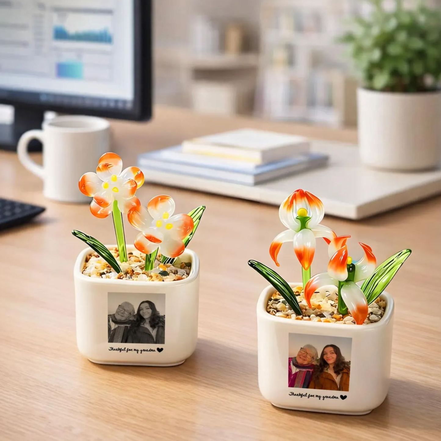 Pot De Fleurs En Verre Personnalisé Avec Photo De Maman, Cadeau Pour Maman, Cadeau Pour La Fête Des Mères, Pot De Fleurs Soufflé À La Main, Tulipes Éternelles - MapLunelampeFr
