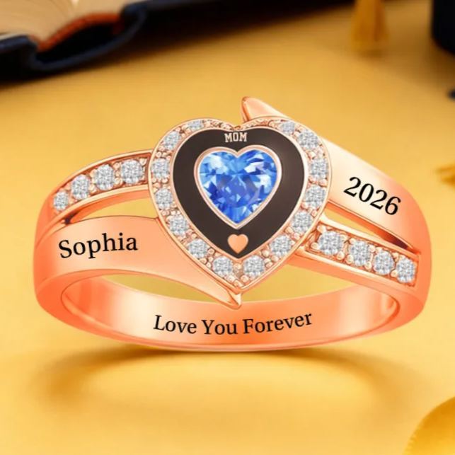 Bague De Naissance En Forme De Cœur Personnalisée Pour Maman, Cadeau De Fête Des Mères Gravé Par Une Fille Ou Un Fils - MapLunelampeFr