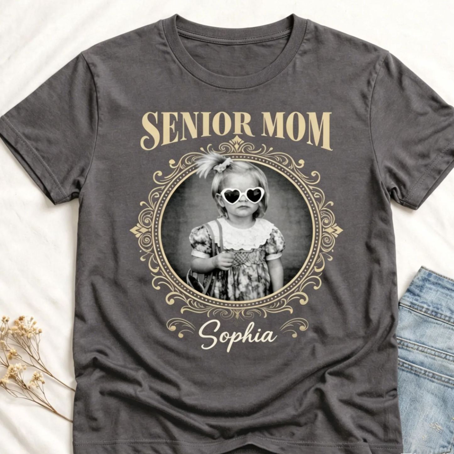 Photo vintage personnalisée et année senior - Chemise personnalisée Cadeau fête des mères pour maman Cadeau fête des pères pour papa - MapLunelampeFr