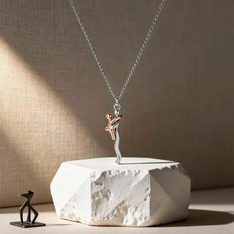 Collier Pendentif Étreinte Mère-enfant Bicolore - Bijou Cadeau, Cadeau Pour Elle, Cadeau Pour La Fête Des Mères - MapLunelampeFr