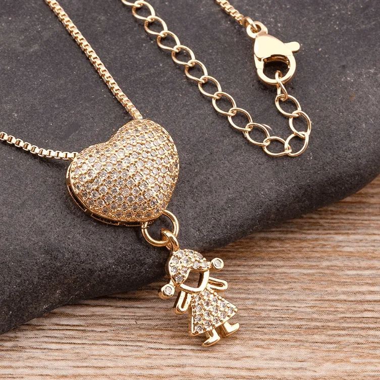 Collier Pendentif Cœur En Zircon Personnalisé Avec Breloques Garçon Et Fille – Bijou Familial Sur Mesure, Cadeau Pour Maman Et Papa, Fête Des Mères Et Fête Des Pères - MapLunelampeFr