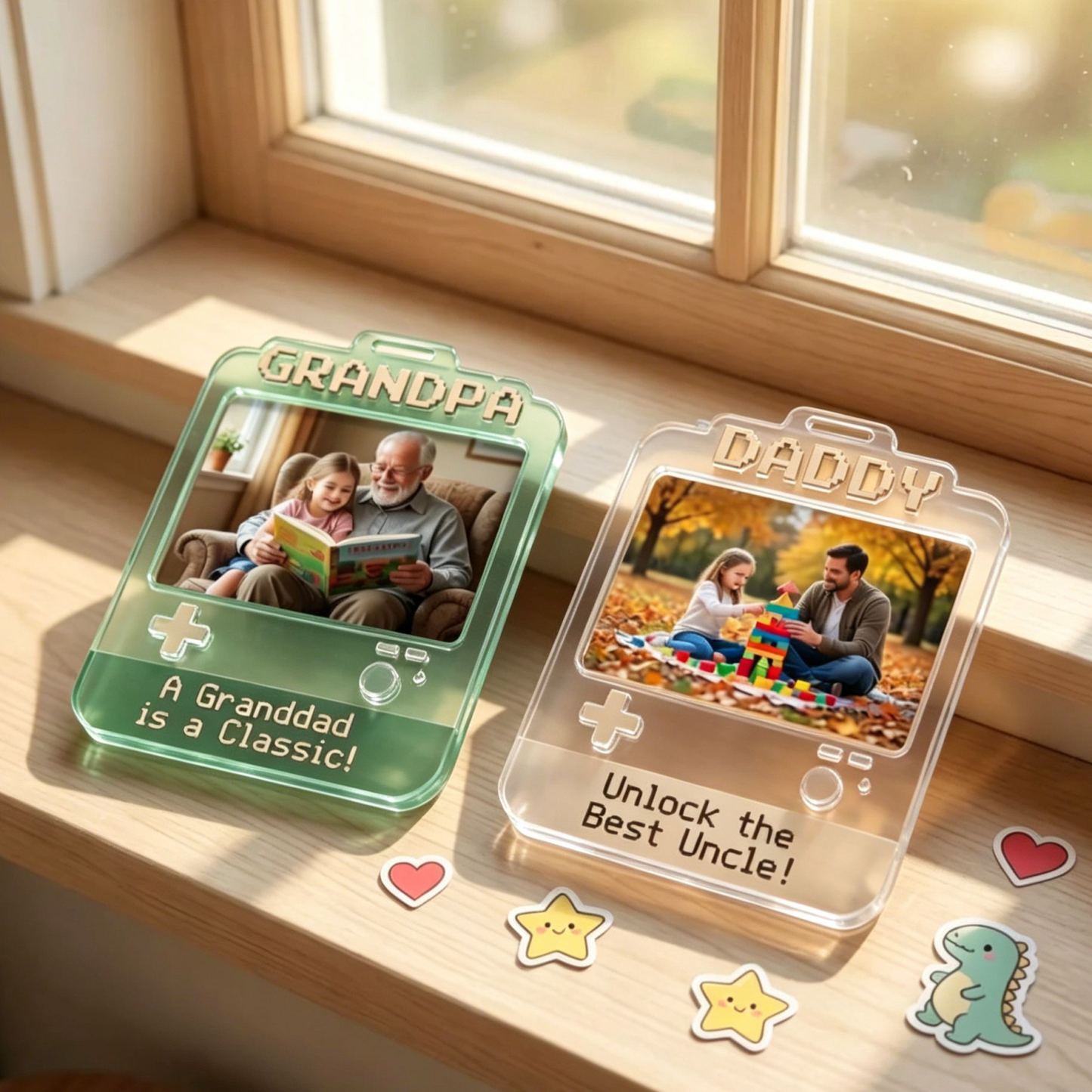 Aimant de cadre de jeu photo personnalisé pour papa, cadeau personnalisé pour la fête des pères, console de jeu rétro, aimant photo 2D, souvenir en bois et en acrylique pour papa, grand-père, papa - MapLunelampeFr