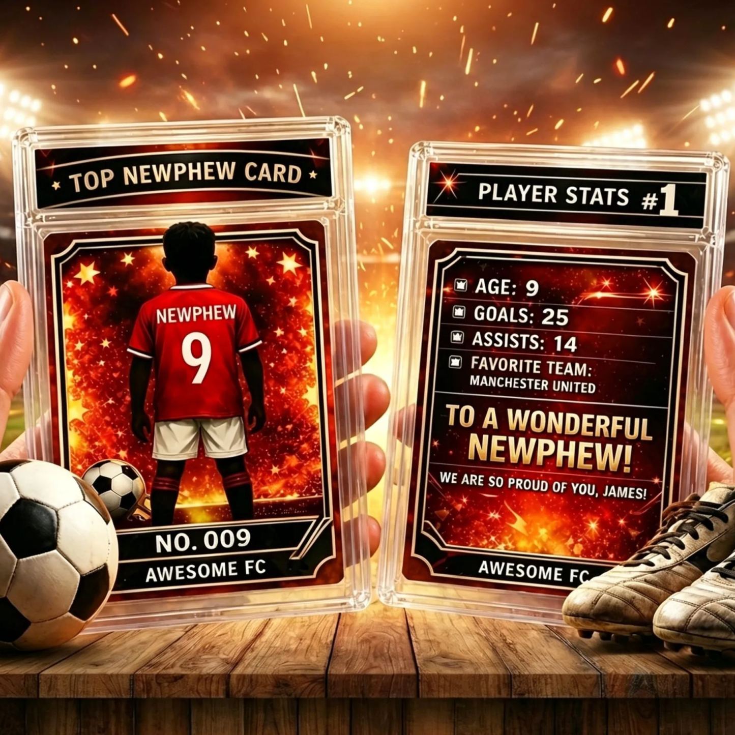 Carte d'anniversaire de football personnalisée, carte à collectionner de joueur de football, cadeau pour garçons - MapLunelampeFr