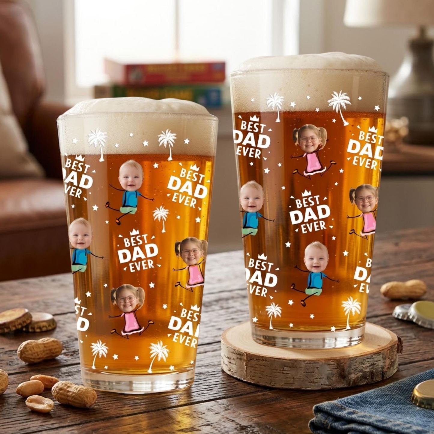 Photo Personnalisée Best Dad Grandpa Ever Beer Glass, Cadeau Personnalisé Pour La Fête Des Pères, Cadeaux Photo Personnalisés, Cadeaux Grand-père - MapLunelampeFr
