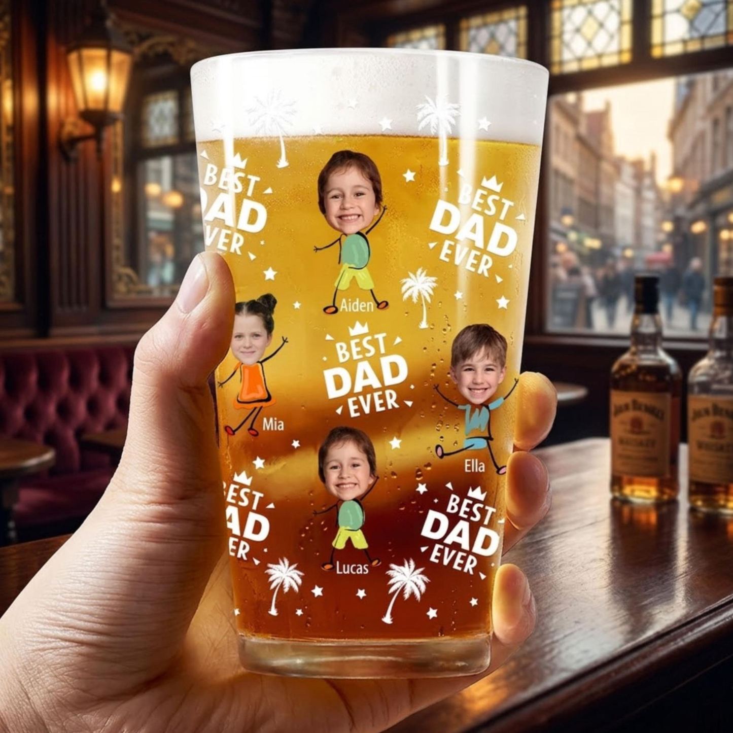 Photo Personnalisée Best Dad Grandpa Ever Beer Glass, Cadeau Personnalisé Pour La Fête Des Pères, Cadeaux Photo Personnalisés, Cadeaux Grand-père - MapLunelampeFr
