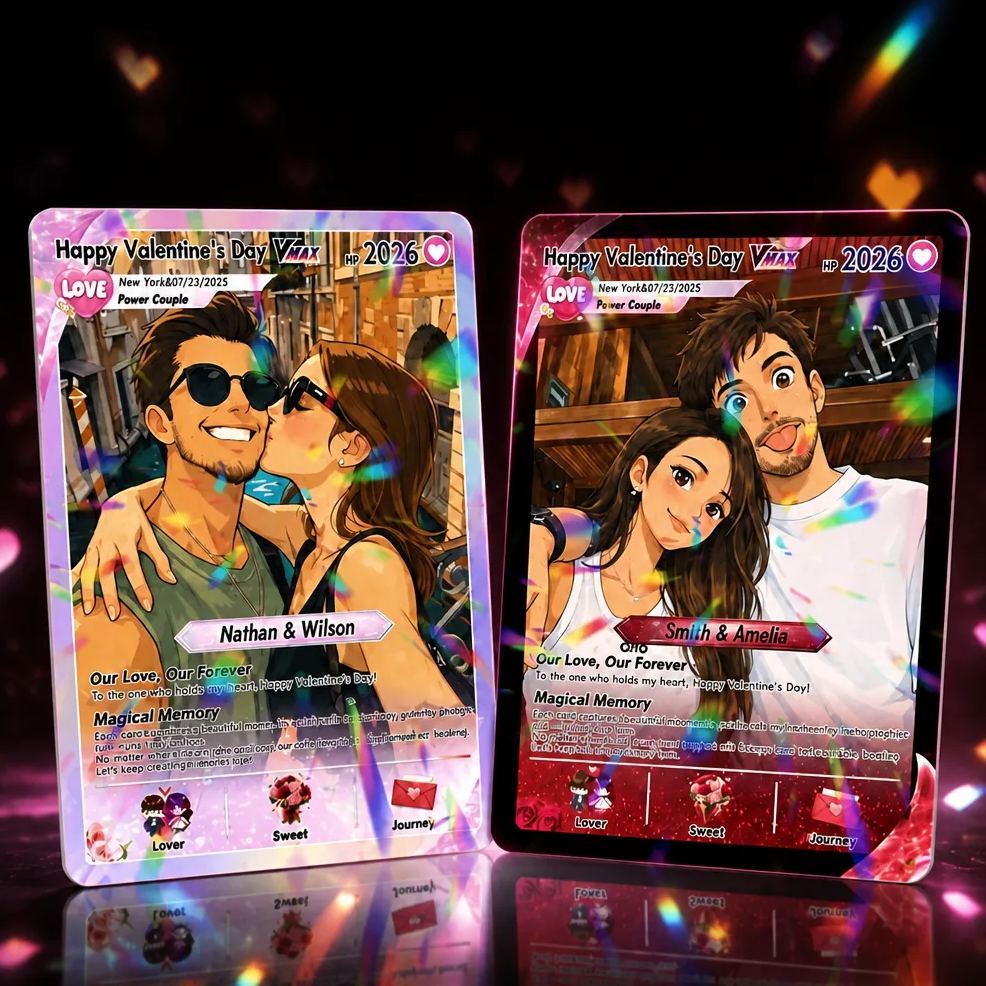 Carte Poke Personnalisée De La Saint-Valentin, Carte De Couple Photo Personnalisée Anime, Cadeau De Mariage Et D’anniversaire Pour Lui, Cadeau De Petit Ami - MapLunelampeFr