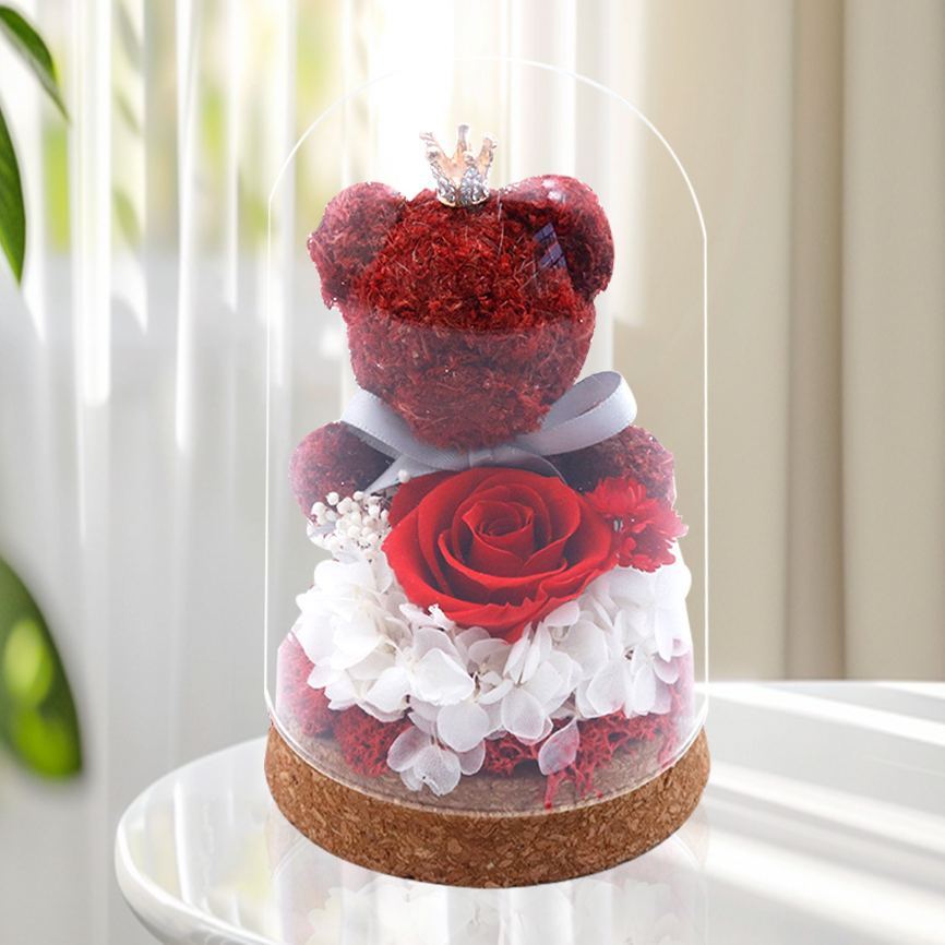 Dôme En Verre Ours En Mousse Rose éternelle – Cadeau De Festival Romantique, Décoration Florale Préservée, Cadeau De Saint-Valentin, D'anniversaire Et De Fête Des Mères - MapLunelampeFr