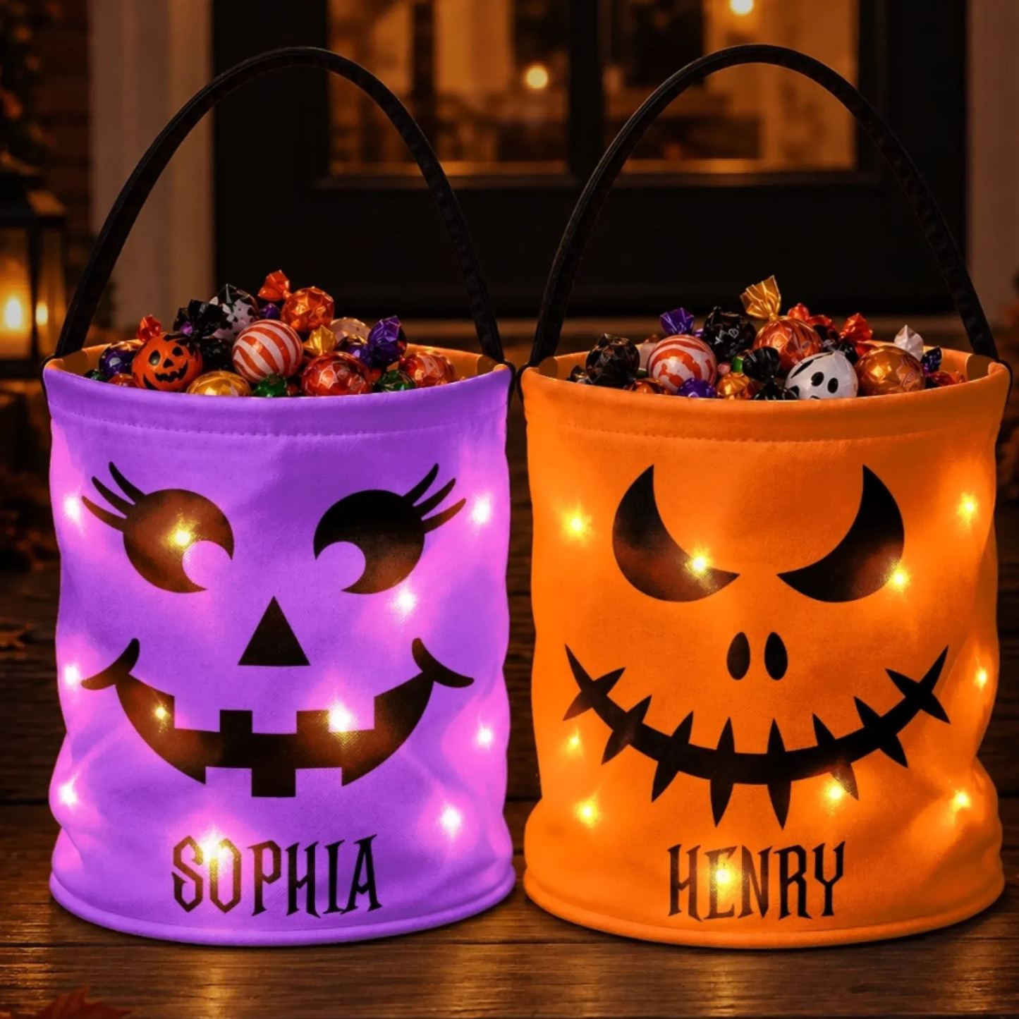 Sac Lumineux LED Personnalisé - Cadeaux D'Halloween Et D'anniversaire Personnalisés Pour Enfants - Sac à Friandises Lumineux Little Boo Energy Pour Enfants Et Pour La Chasse Aux Bonbons - MapLunelampeFr