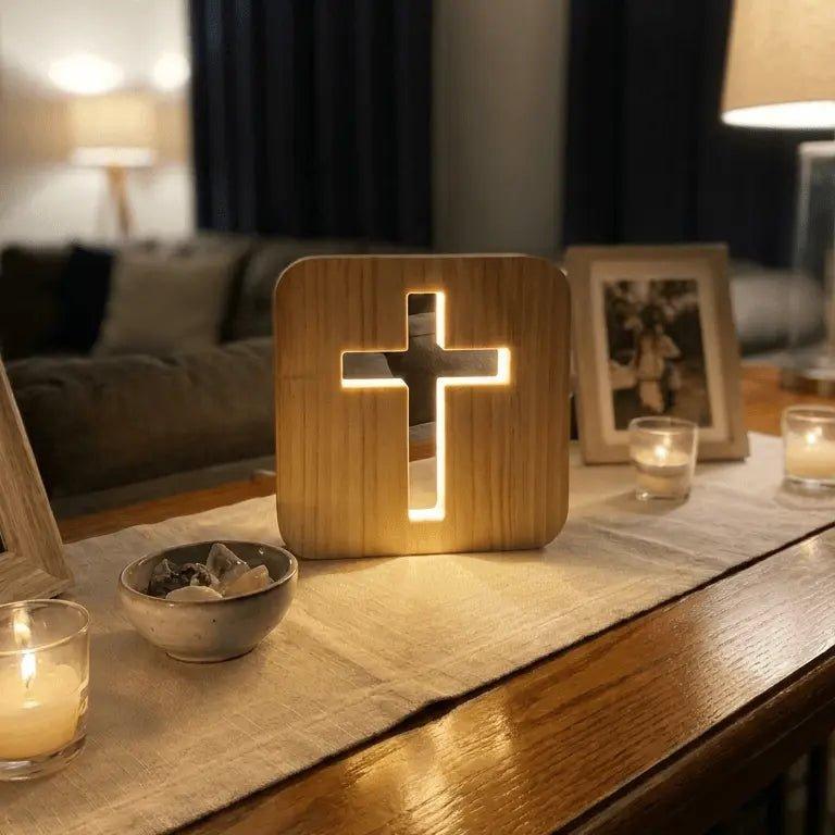 Veilleuse Croix En Bois 3D – Lampe Croix En Bois Creux Avec LED Blanc Chaud, Alimentation USB, Décoration Religieuse Pour La Maison, Lampe De Chevet Et D'ambiance. - MapLunelampeFr