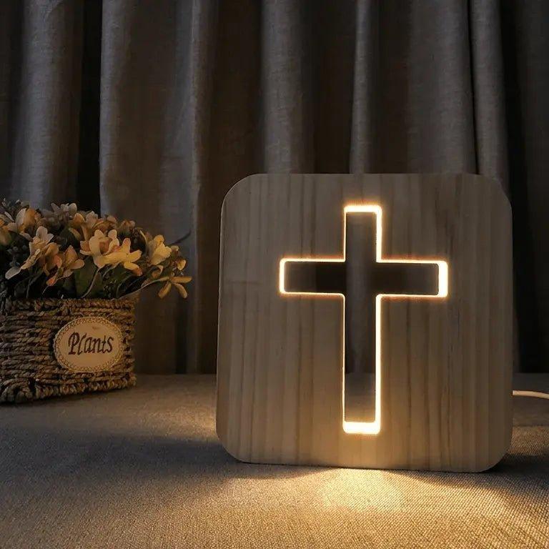 Veilleuse Croix En Bois 3D – Lampe Croix En Bois Creux Avec LED Blanc Chaud, Alimentation USB, Décoration Religieuse Pour La Maison, Lampe De Chevet Et D'ambiance. - MapLunelampeFr