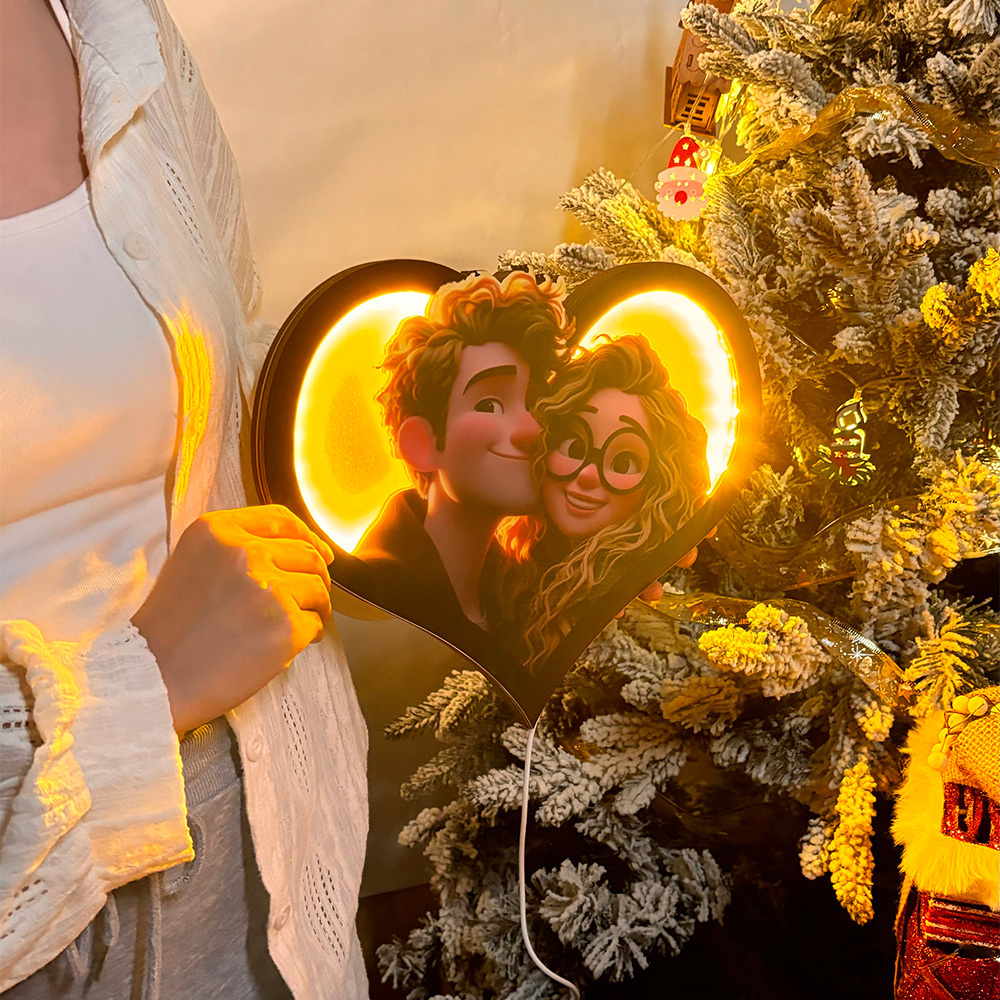 Cadeaux De Saint-valentin Cadre De Portrait De Dessin Animé Photo Coeur Personnalisé Avec Led - MapLunelampeFr