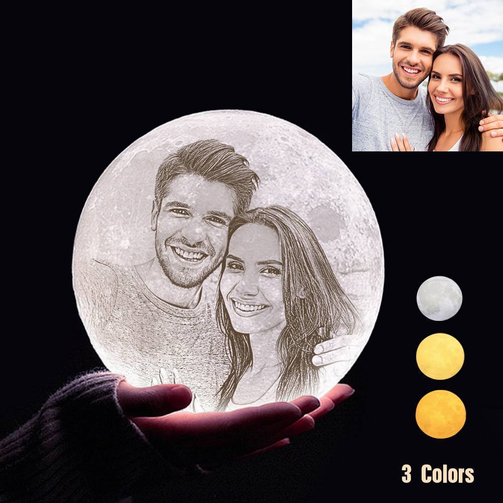 Lampe de Lune Photo & Gravée par Impression 3D Personnalisée - Pour Valentin & Maman- Robinet 3 couleurs(10cm-20cm)