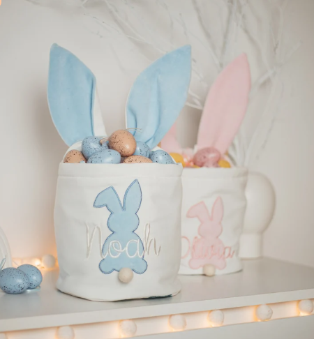 Panier De Pâques Personnalisé. Lapin De Pâques Brodé Sur Mesure. Panier De Pâques Pour Enfants. Panier Bébé Fille Et Garçon. Panier À Œufs Pour Activités De Pâques. - MapLunelampeFr