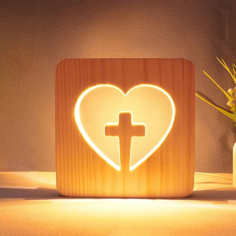 Veilleuse Croix En Bois 3D – Lampe Croix En Bois Creux Avec LED Blanc Chaud, Alimentation USB, Décoration Religieuse Pour La Maison, Lampe De Chevet Et D'ambiance. - MapLunelampeFr