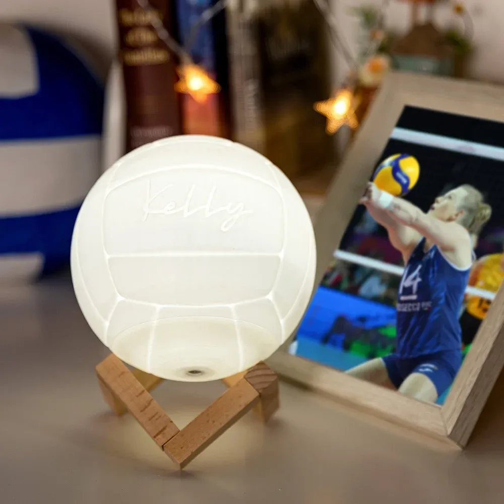 Veilleuse De Volley-ball 3d Avec Nom Personnalisé Avec Télécommande, Lampe De Table Avec Base En Bois, Décoration Sportive Pour Chambre, Cadeau Pour Les Amateurs/joueurs De Volley-ball