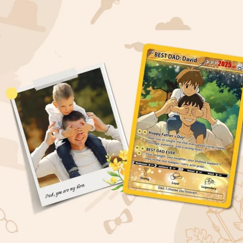 Carte Pokémon Personnalisée Pour La Fête Des Pères, Cartes Photo Pokémon Personnalisées, Cadeaux Pour Papa Joueur, Cadeau Pour La Fête Des Pères, Carte De Dresseur Pokémon Personnalisée - MapLunelampeFr