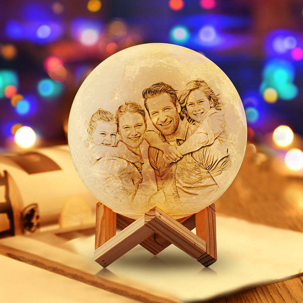 Fête des mères 3D Créative et Lampe de Lune Personnalisé Gravée avec Photo de Famille - Toucher Deux Couleurs