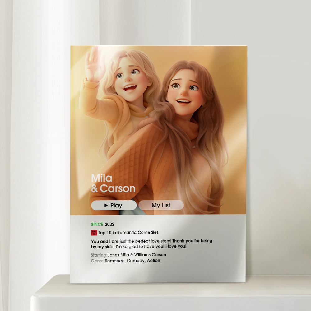 Cadeaux Pour Son Dessin Animé Personnalisé De Votre Photo Plaque D'affiche De Film D'amour - MapLunelampeFr