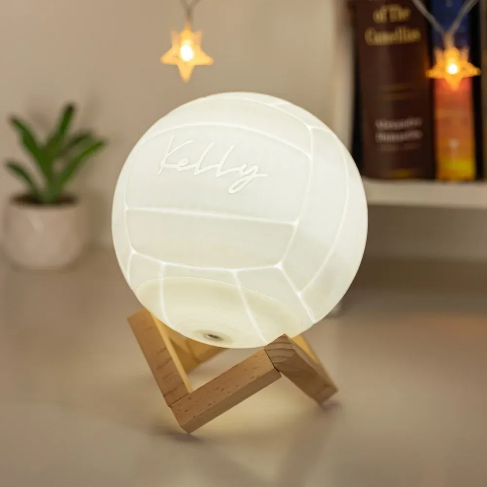 Veilleuse De Volley-ball 3d Avec Nom Personnalisé Avec Télécommande, Lampe De Table Avec Base En Bois, Décoration Sportive Pour Chambre, Cadeau Pour Les Amateurs/joueurs De Volley-ball