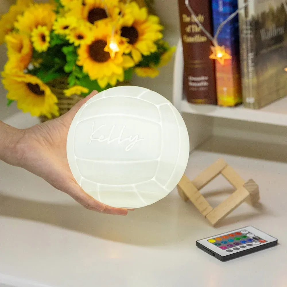 Veilleuse De Volley-ball 3d Avec Nom Personnalisé Avec Télécommande, Lampe De Table Avec Base En Bois, Décoration Sportive Pour Chambre, Cadeau Pour Les Amateurs/joueurs De Volley-ball