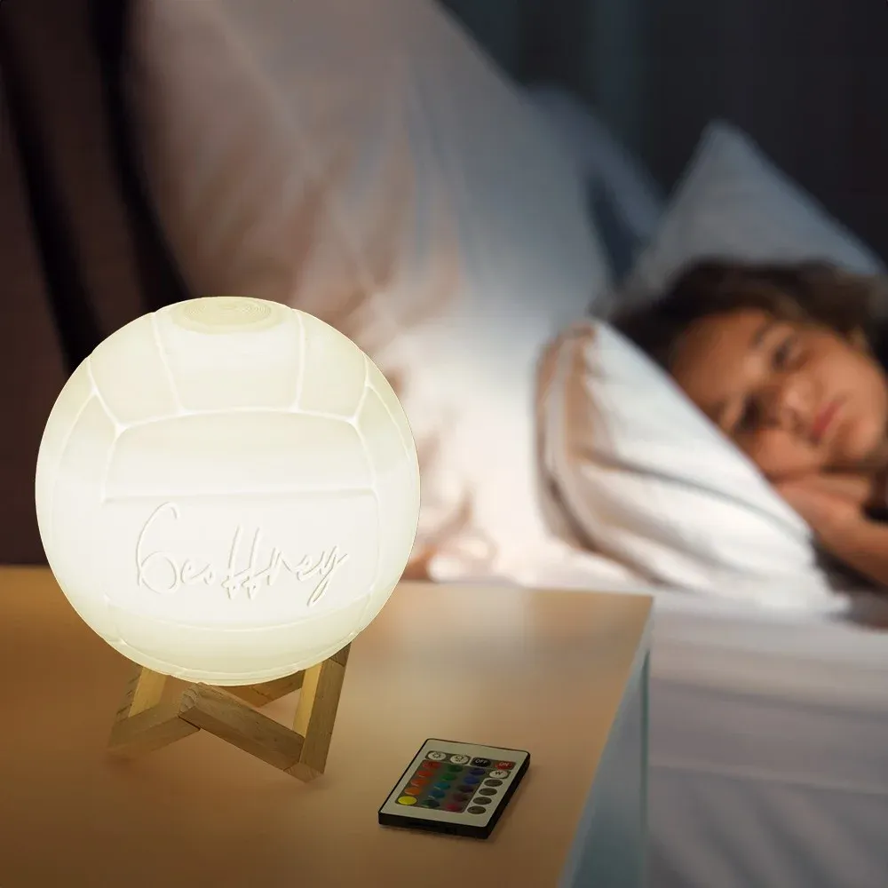 Veilleuse De Volley-ball 3d Avec Nom Personnalisé Avec Télécommande, Lampe De Table Avec Base En Bois, Décoration Sportive Pour Chambre, Cadeau Pour Les Amateurs/joueurs De Volley-ball
