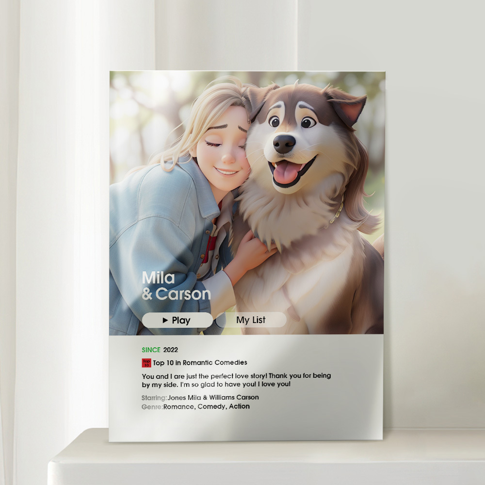 Cadeaux Pour Son Dessin Animé Personnalisé De Votre Photo Plaque D'affiche De Film D'amour - MapLunelampeFr