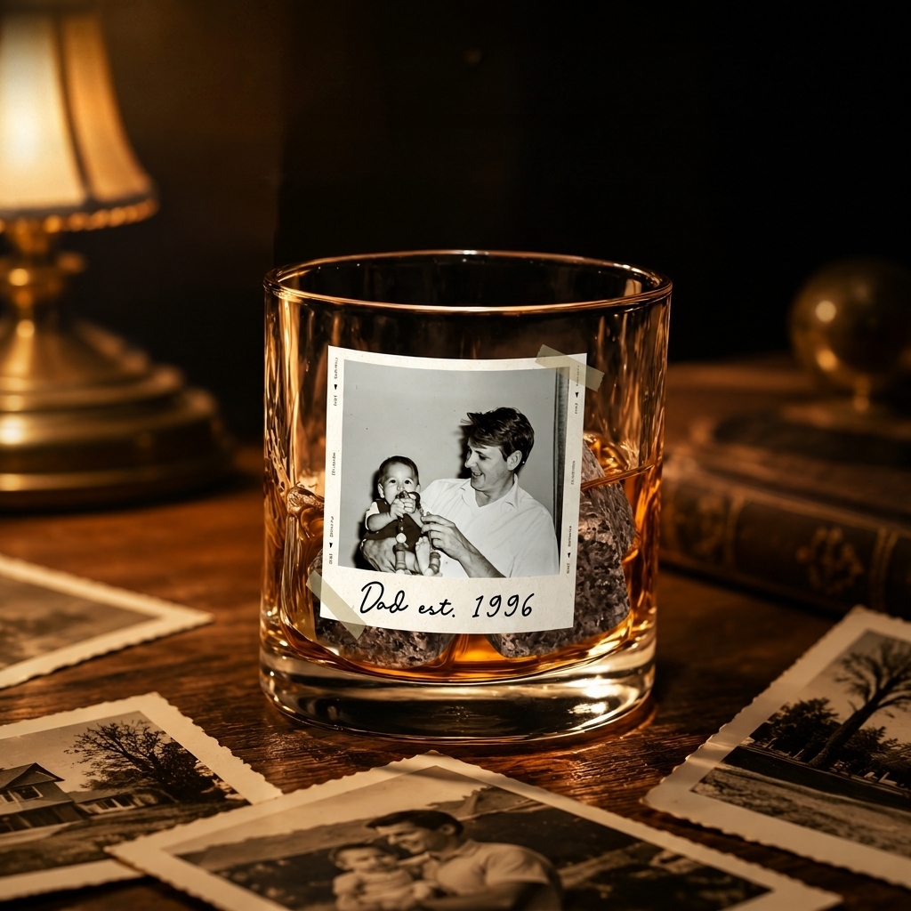 Dad Gifts, Gifts For Dad, Custom Photo Dad Est Whiskey Glass, Grandpa Gift, Dad Glass, Gifts For Him, Portrait Photo Grandpa Glass, New Dad - MyMoonLampUk