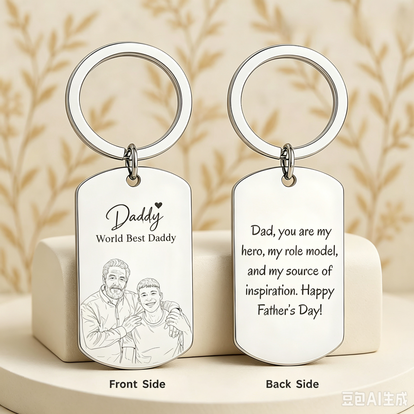Personalised Photo Keychain Custom Engraved Sketch Keyring for Dad Memorial Stainless Steel Keepsake Birthday Gift for Him - MyMoonLampUk
