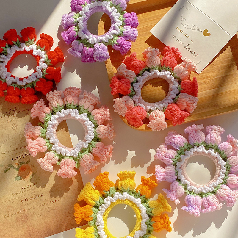 Mother's Day Gifts Hand-Woven Lily Of The Valley Wool Large Intestine Hair Ring High Elastic Ponytail Hair Ring - MyMoonLampUk