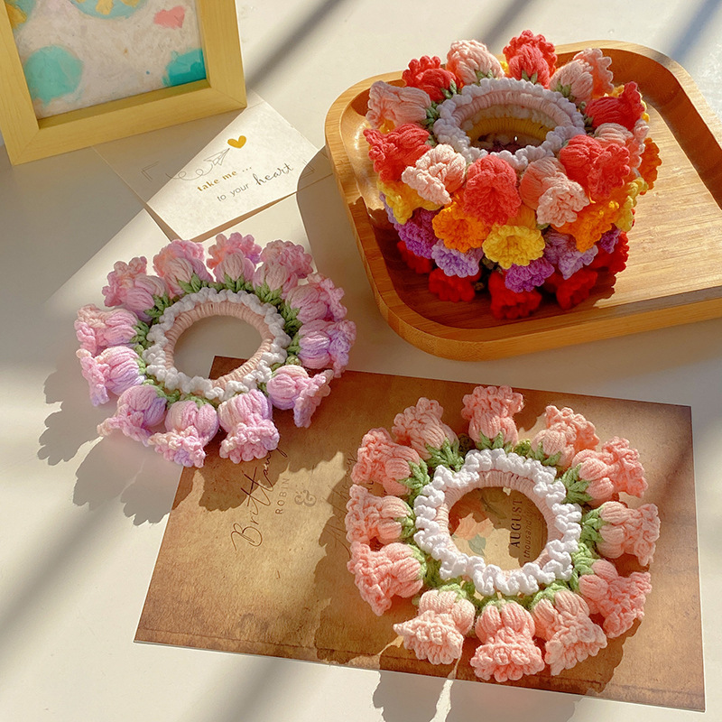 Mother's Day Gifts Hand-Woven Lily Of The Valley Wool Large Intestine Hair Ring High Elastic Ponytail Hair Ring - MyMoonLampUk