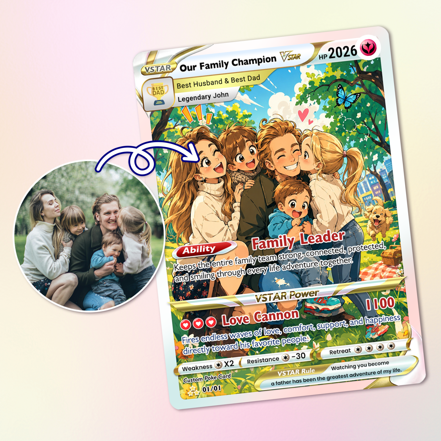 Custom Trainer Card - Trendy Comic Anime Style Personalized n Card for Dad - Perfect Gift from Wife & Kids Happy Father's Day - MyMoonLampUk