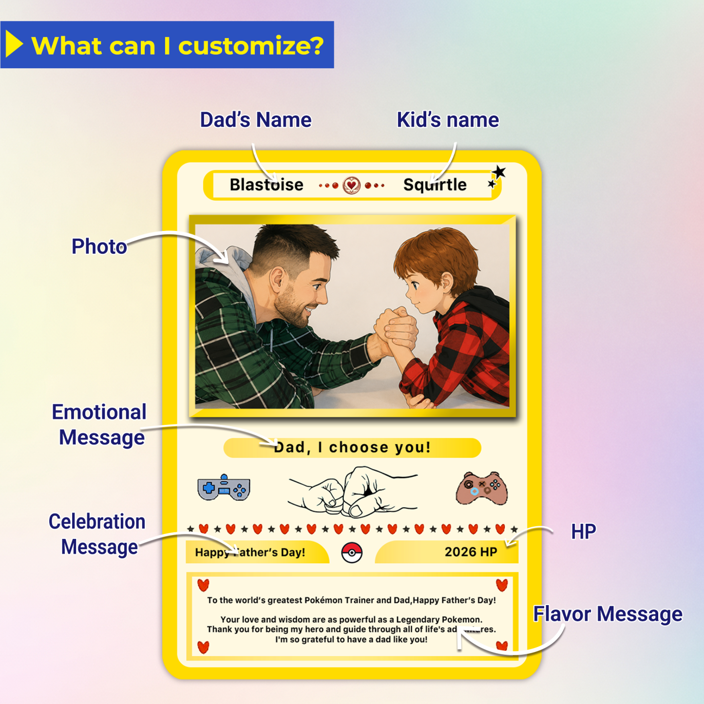Happy Father’s Day Personalized  Card - Anime Inspired Personalized Pokémon Card for Trainer Dad  Customizable Gift from Supporter, Wife, Son & Daughter - MyMoonLampUk