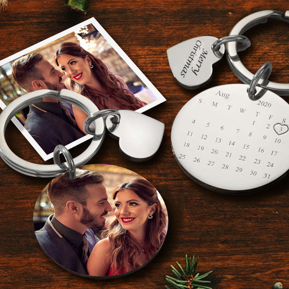 Custom Photo Engraved Calendar Keyring -For Anniversary