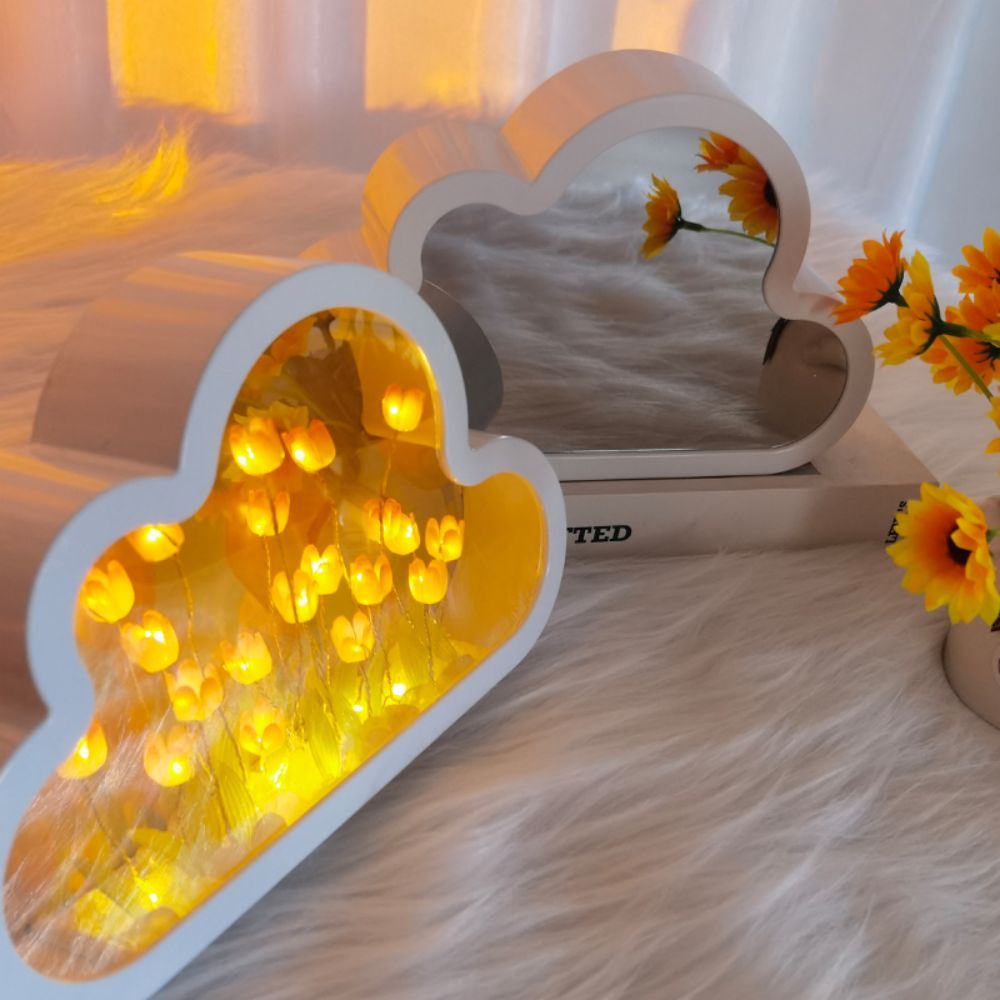 DIY Cloud Tulip Mirror Night Light Simulation Flower Bedroom Sleeping Table Lamp - mymoonlampuk