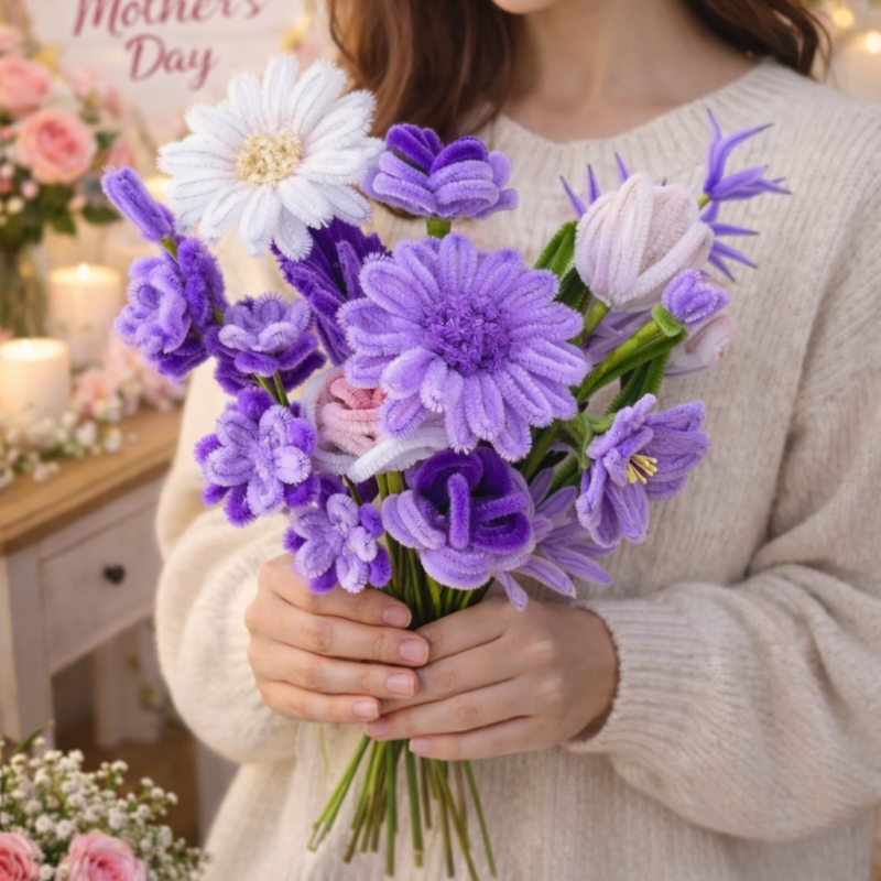 Handmade Crochet Flower Bouquet, Everlasting Twist Stem Flowers, Mother’s Day Gift for Mum, Birthday & Graduation Gift for Sister, Friend or Girlfriend