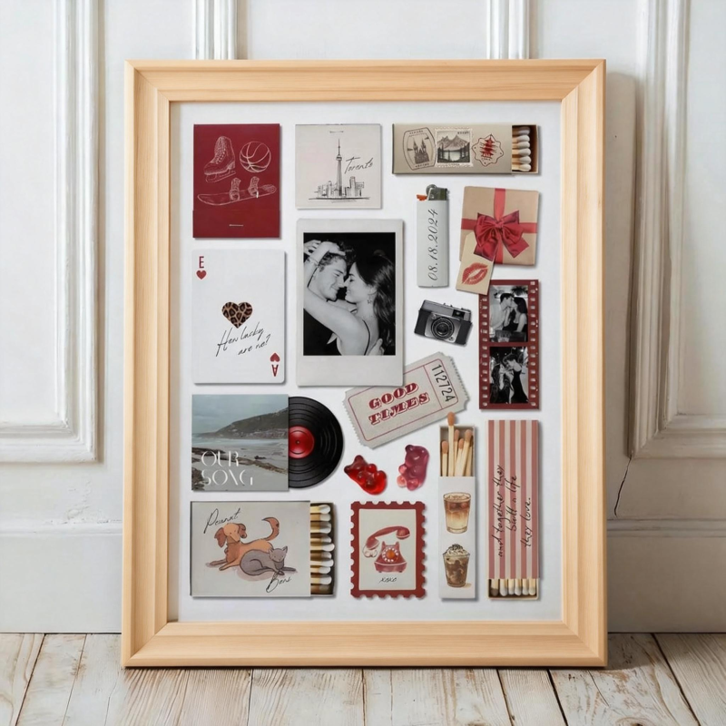 Custom Photo Matchbox Wooden Frame with Your Text Matchbook Poster Print Wall Art Anniversary Gift - MyMoonLampUk