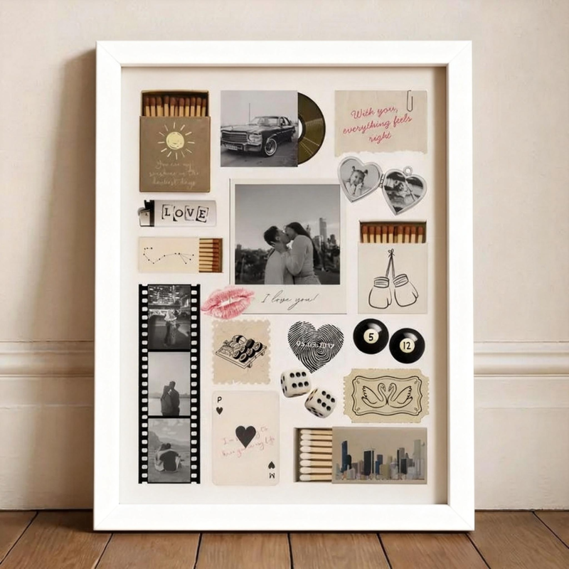 Custom Photo Matchbox Wooden Frame with Your Text Matchbook Poster Print Wall Art Anniversary Gift - MyMoonLampUk