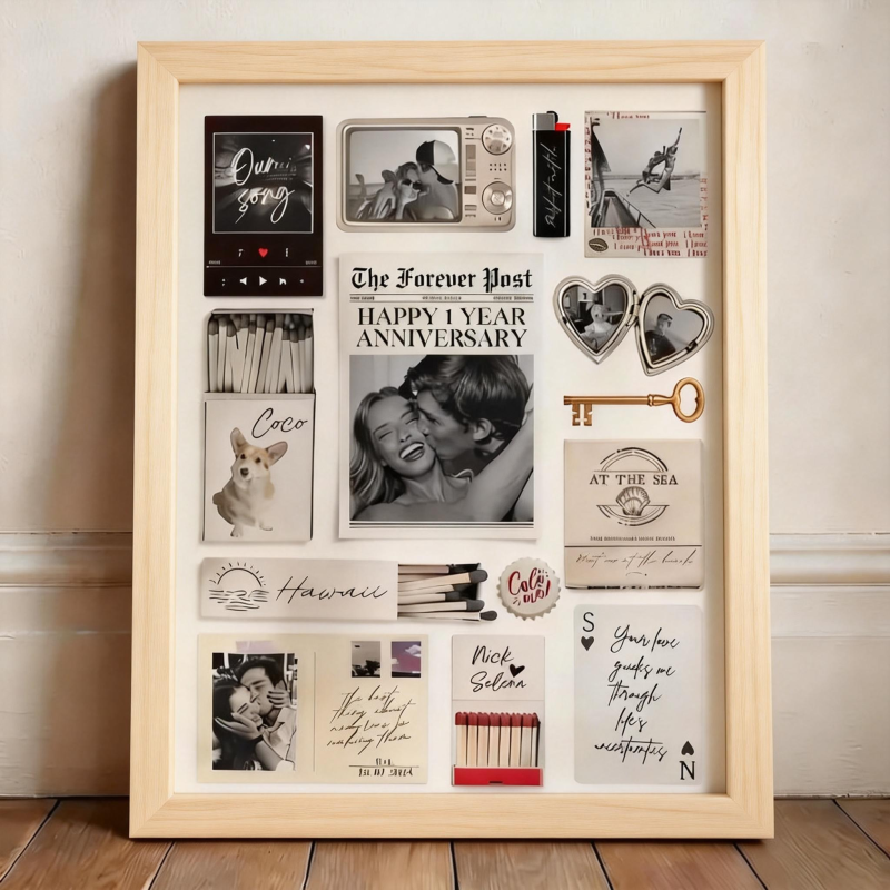 Custom Photo Matchbox Wooden Frame with Your Text Matchbook Poster Print Wall Art Anniversary Gift - MyMoonLampUk
