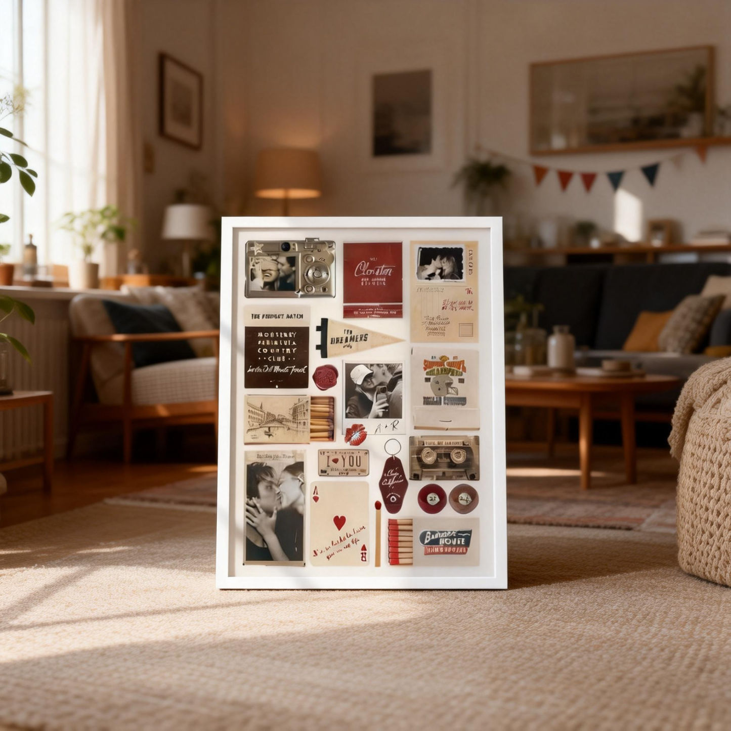 Custom Photo Matchbox Wooden Frame with Your Text Matchbook Poster Print Wall Art Anniversary Gift - MyMoonLampUk