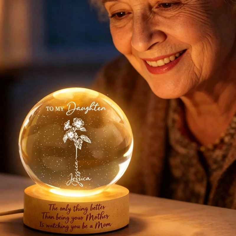 Watching You Be a Mom - Personalized Crystal Ball LED Night Light - Mother's Day Gift for Daughter - MyMoonLampUk
