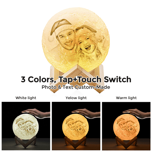 Gifts for Her Personalised 3D Printed Photo Moon Lamp UK, Engraved Lamp - Touch Two Colors