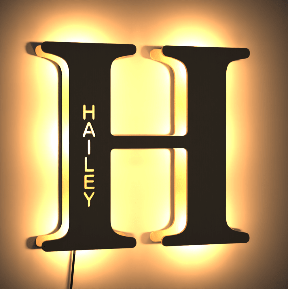 Custom Up Letter H Name Sign Alphabet Wall Wooden Name Light Night Light