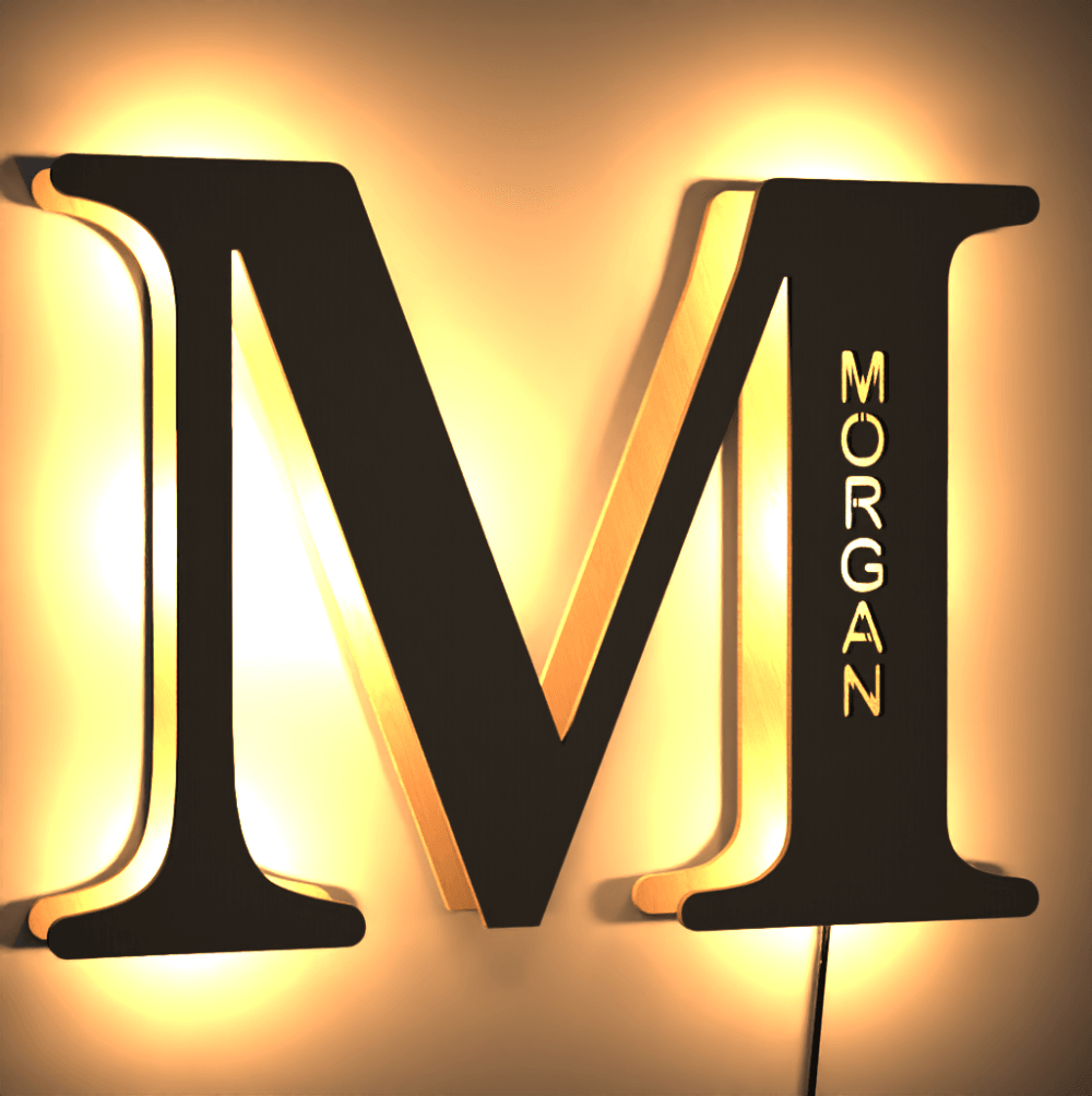 Letter J Custom Name Sign Lamp Wooden Billboard Night Light