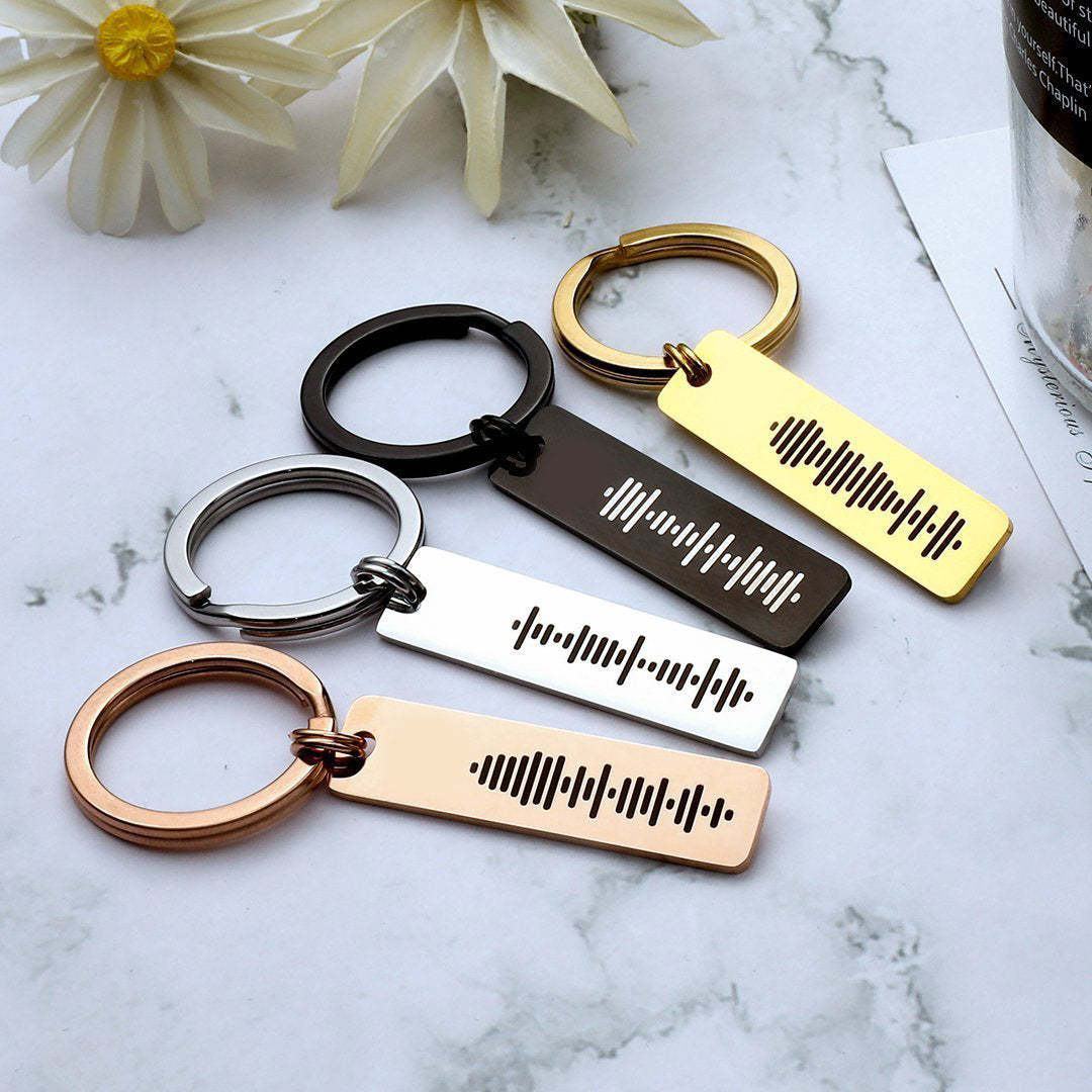 Mother's Day Gifts Music Code Stainless Steel Keyring Custom Engrave Keychain Best Gift for Her