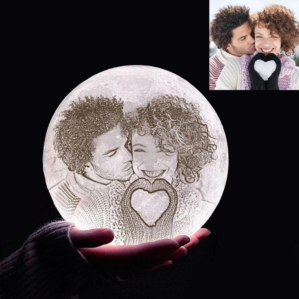 Gift for Mum Personalised 3D Printed Photo Moon Lamp UK, Engraved Lamp - Touch Two Colors