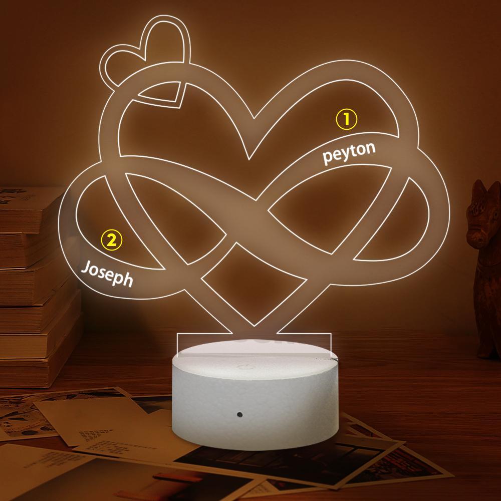 Mother's Day Gifts Personalised Infinity Name Sign Heart Night Light Custom Gift for Him Artistic Bedroom Decor