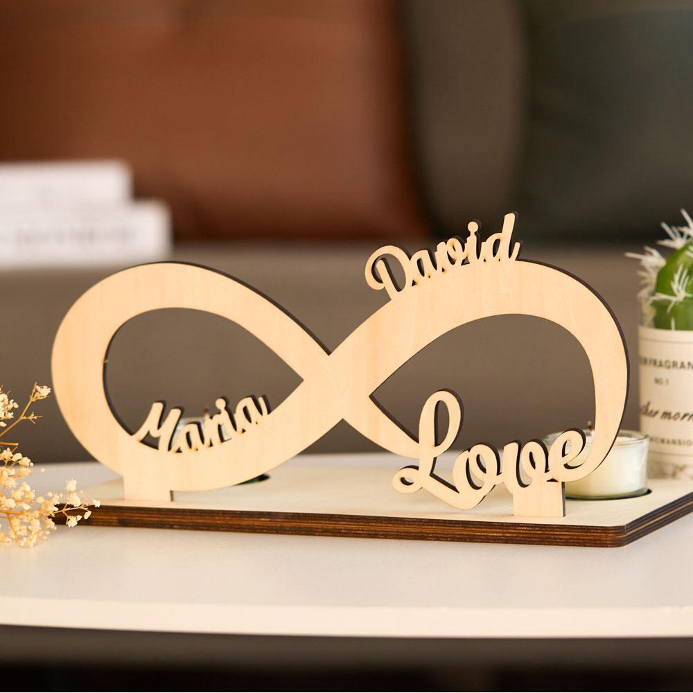 Mother's Day Gifts Personalised Infinity Name Sign Wooden Candlestick Creative for Family