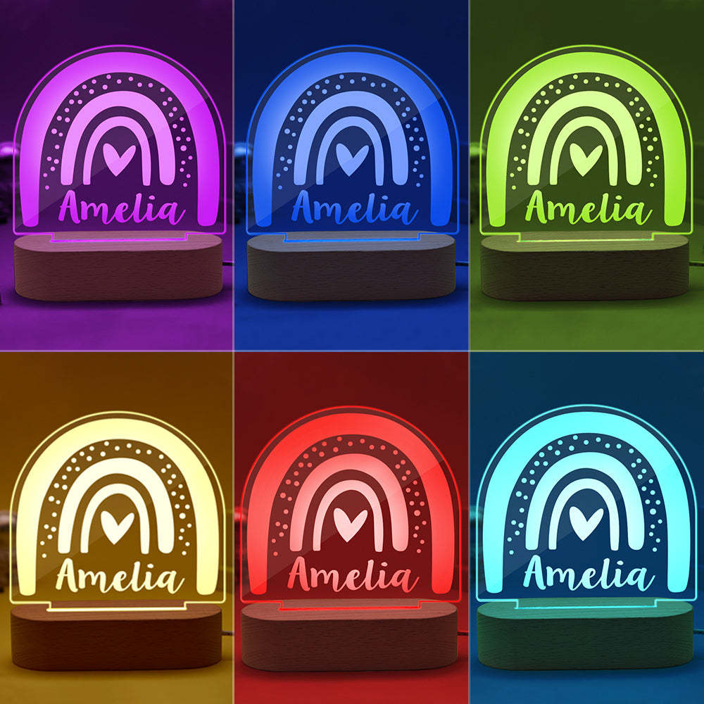 Personalised Baby Gift Nursery Decor Custom Name 7 Colors Night Light Boho Rainbow Shape Light