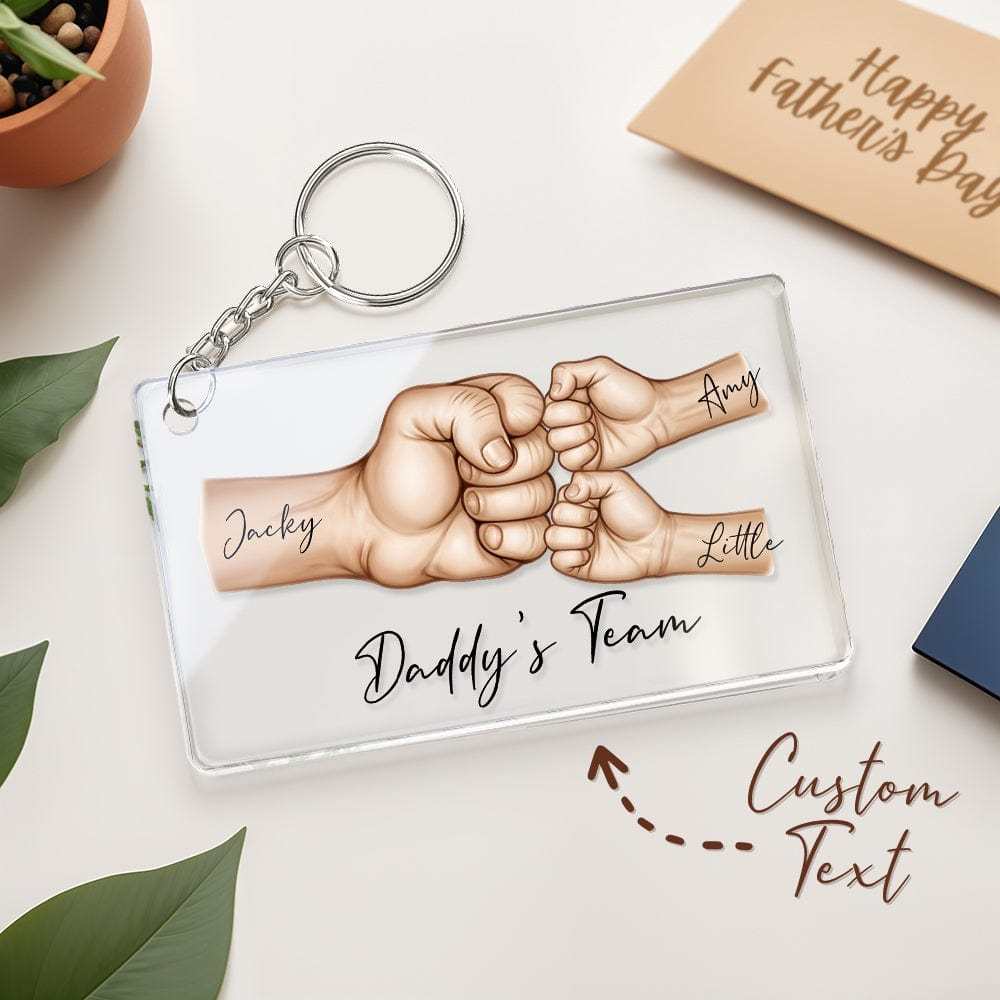 Personalised Acrylic Keychain Custom Daddy's Team Fist Bump Keychain Father's Day Gift for Dad for Grandpa - MyMoonLampUk